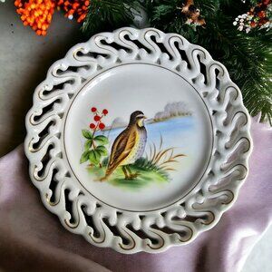 BOB WHITE Vintage Porcelain Reticulated Texas Quail Collectors Plate